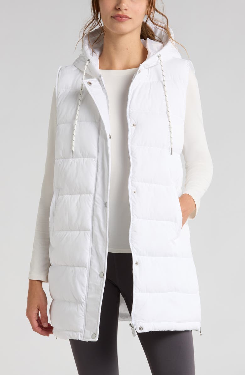 Zella Long Hooded Puffer Vest, Main, color, White