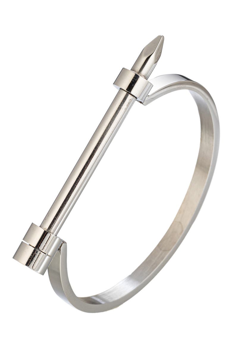 Spike Cuff Screw Bracelet, Main, color, SILVER