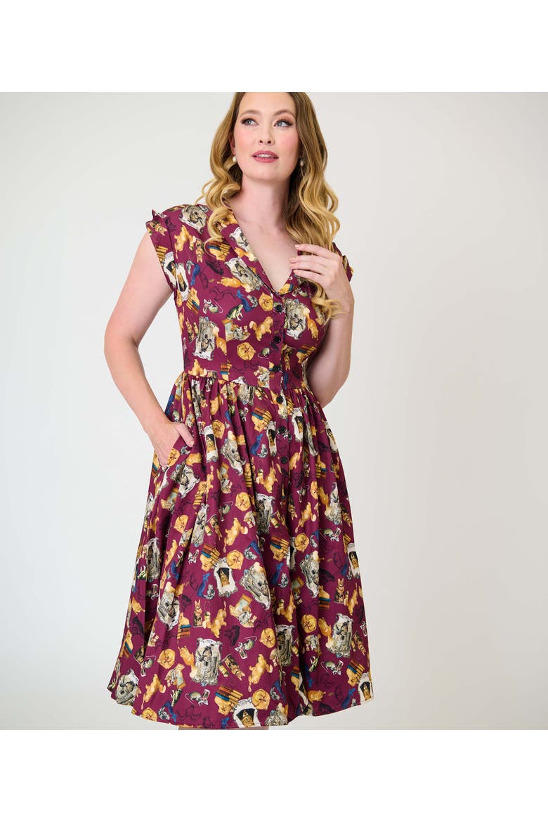 Cafe Swing Dress, Alternate, color, Red Magical Creature Print