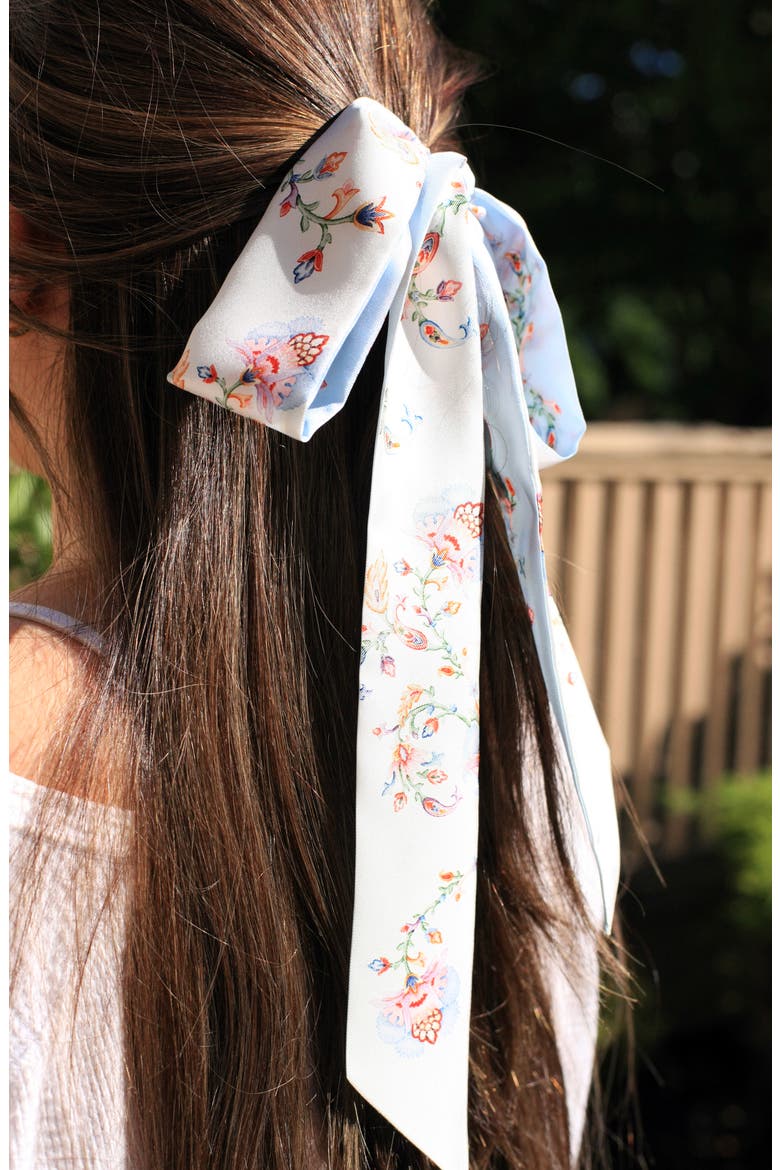 Silk Skinny Scarf Dawn Garden, Alternate, color, White