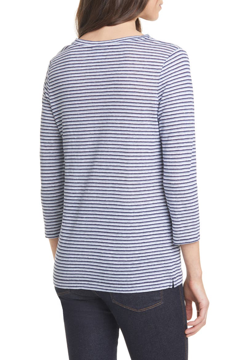 Stripe Linen T-Shirt, Alternate, color, NAVY- BLUE TRICOLOR STRIPE