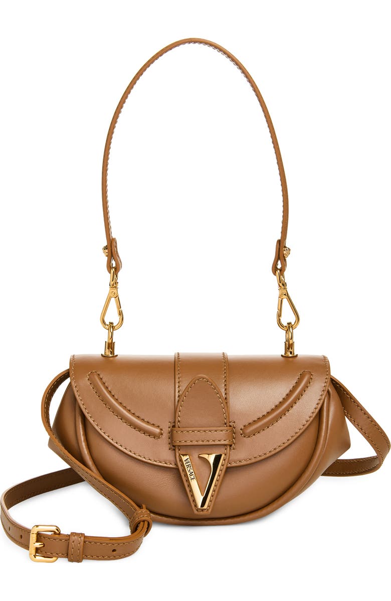 Versace Small Virtus Leather Shoulder Bag, Main, color, Brown-Gold Versace