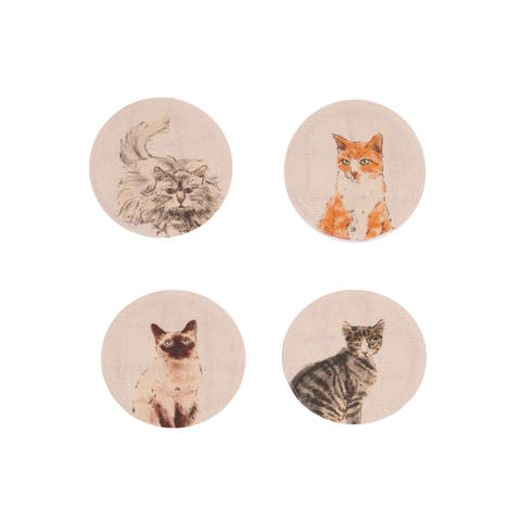 Vintage Cats Pet Cotton Set of 4 Drink Coasters 4"