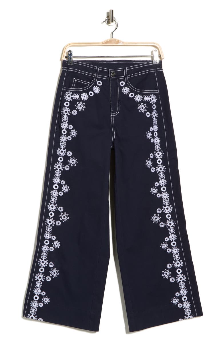 Cinq à Sept Mazie Eyelet Detail Stretch Cotton Pants, Alternate, color, Navy/ White