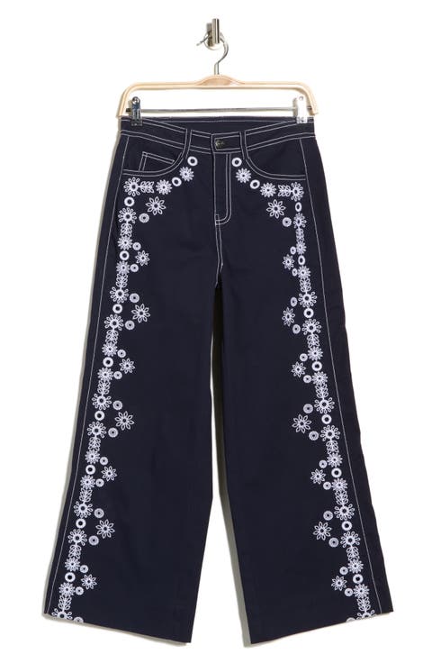 Mazie Eyelet Detail Stretch Cotton Pants