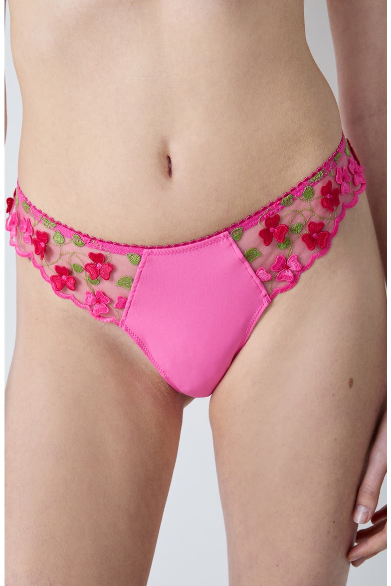 Amour Embroidered Tanga Thong, Main, color, FUCHSIA