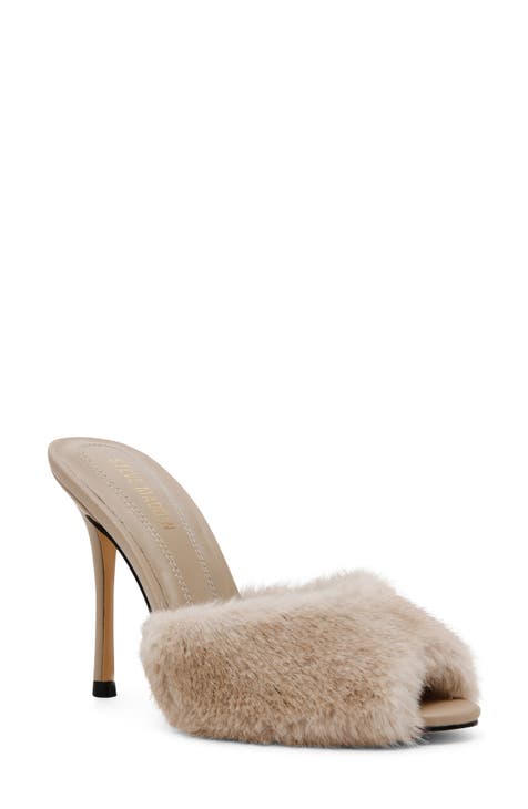 Heels with fur on toe on sale