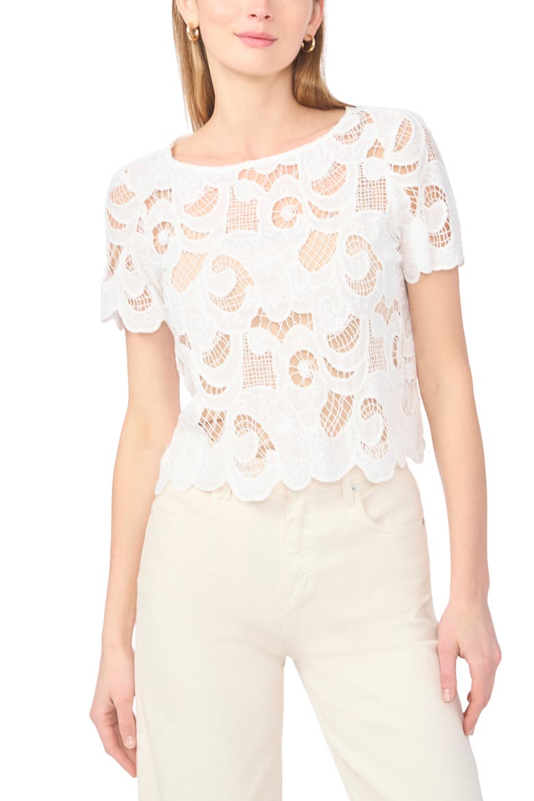 Short Sleeve Lace Top, Main, color, ULTRA WHITE