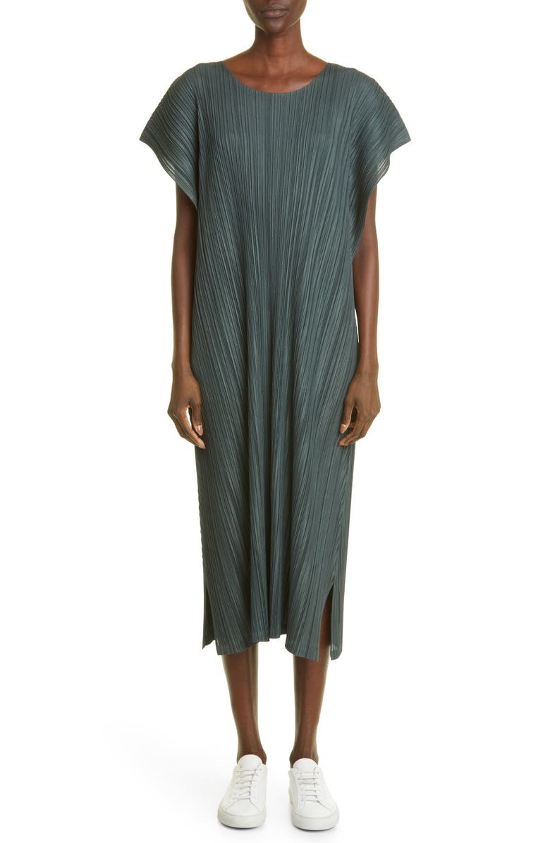 Pleats Please Issey Miyake Mellow Pleated Short Sleeve Midi Dress, Main, color, 