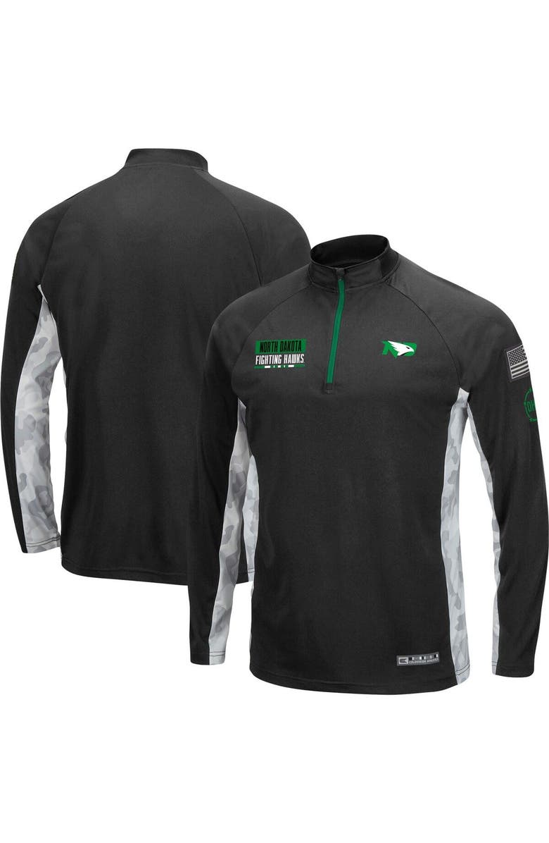 COLOSSEUM Men's Colosseum Black/Camo North Dakota OHT Military Appreciation Snow Cruise Raglan Quarter-Zip Top, Main, color, 