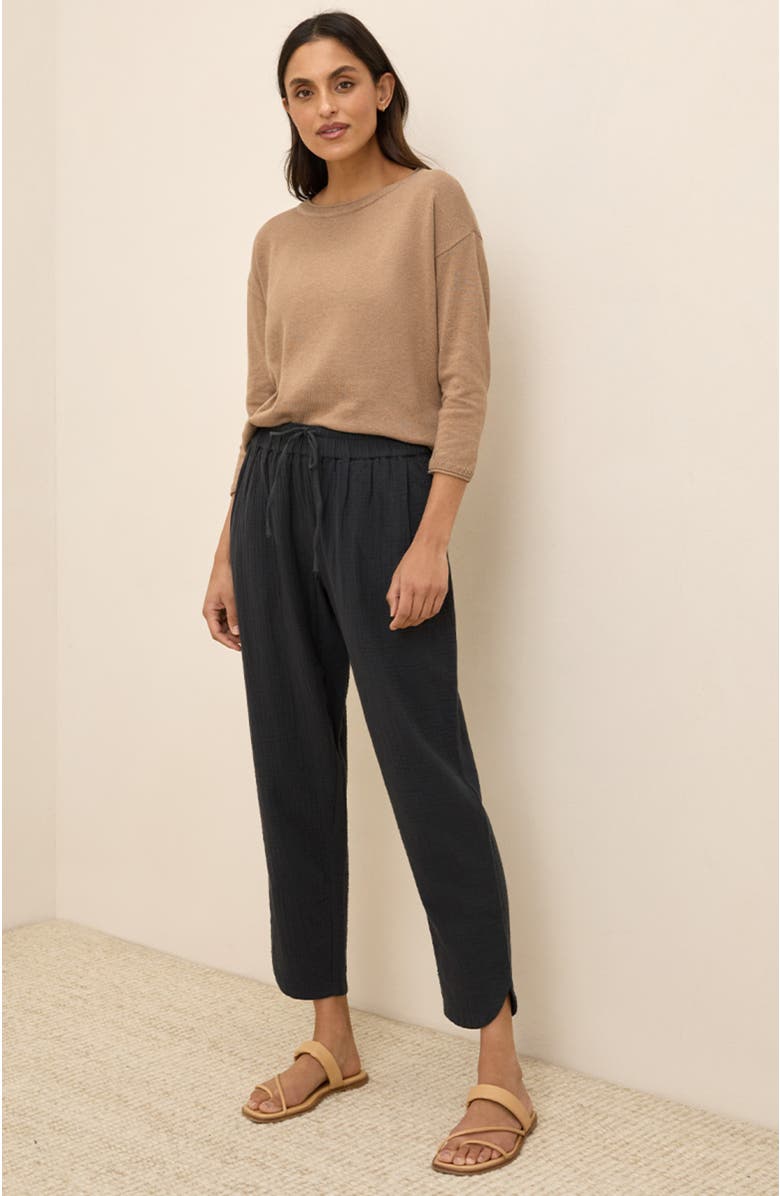 Pact Organic Cotton Coastal Double Gauze Tapered Pull-On Pant, Alternate, color, Black