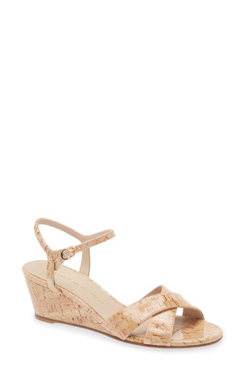 Stuart Weitzman Dayna Cork Crisscross Wedge Sandals In Natural.