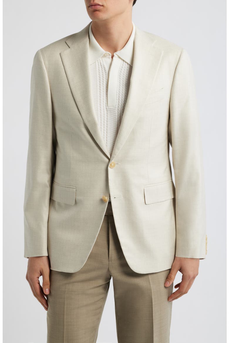 Capri Trim Fit Beige Check Jacquard Silk & Cashmere Sport Coat, Main, color, BEIGE