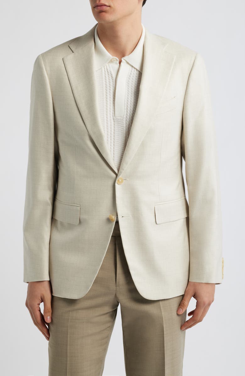 Canali Capri Trim Fit Beige Check Jacquard Silk & Cashmere Sport Coat, Main, color, Beige