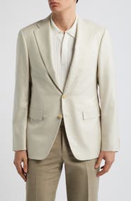 Canali Capri Trim Fit Beige Check Jacquard Silk & Cashmere Sport Coat