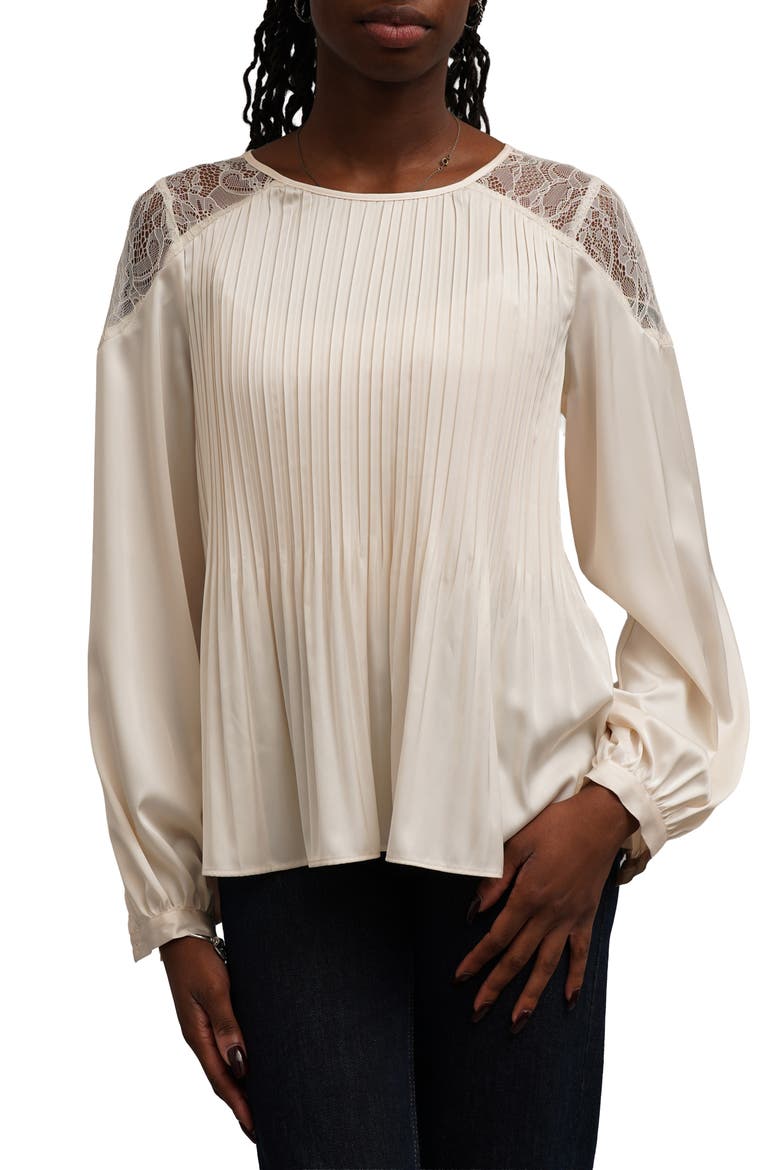 Lace Shoulder Pleated Top, Main, color, IVORY
