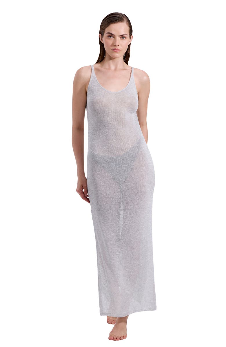Luma Gottex Solar Shimmer Knit Dress Cover-Up, Main, color, Grey-Silver