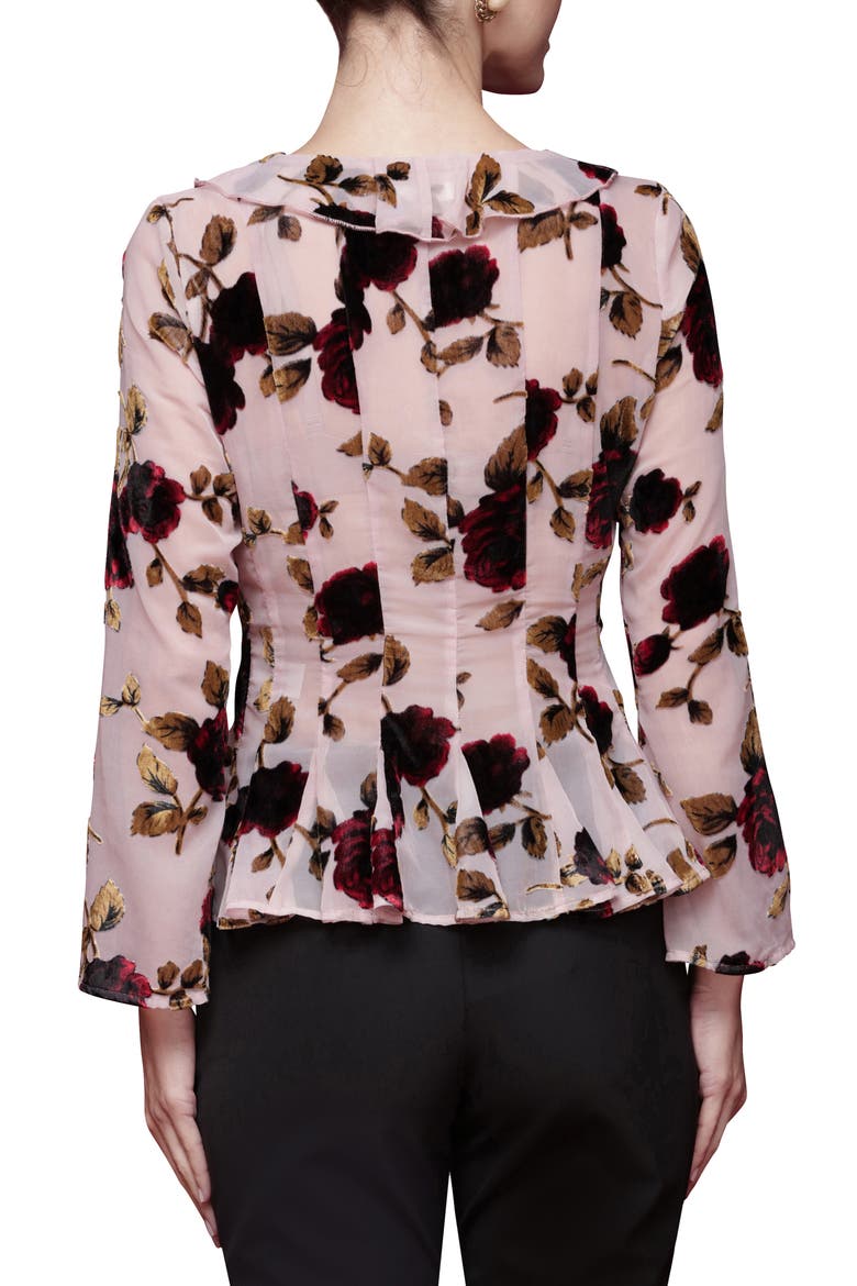 Ruffle Trim Floral Print Shirt, Alternate, color, ROSE BURNOUT