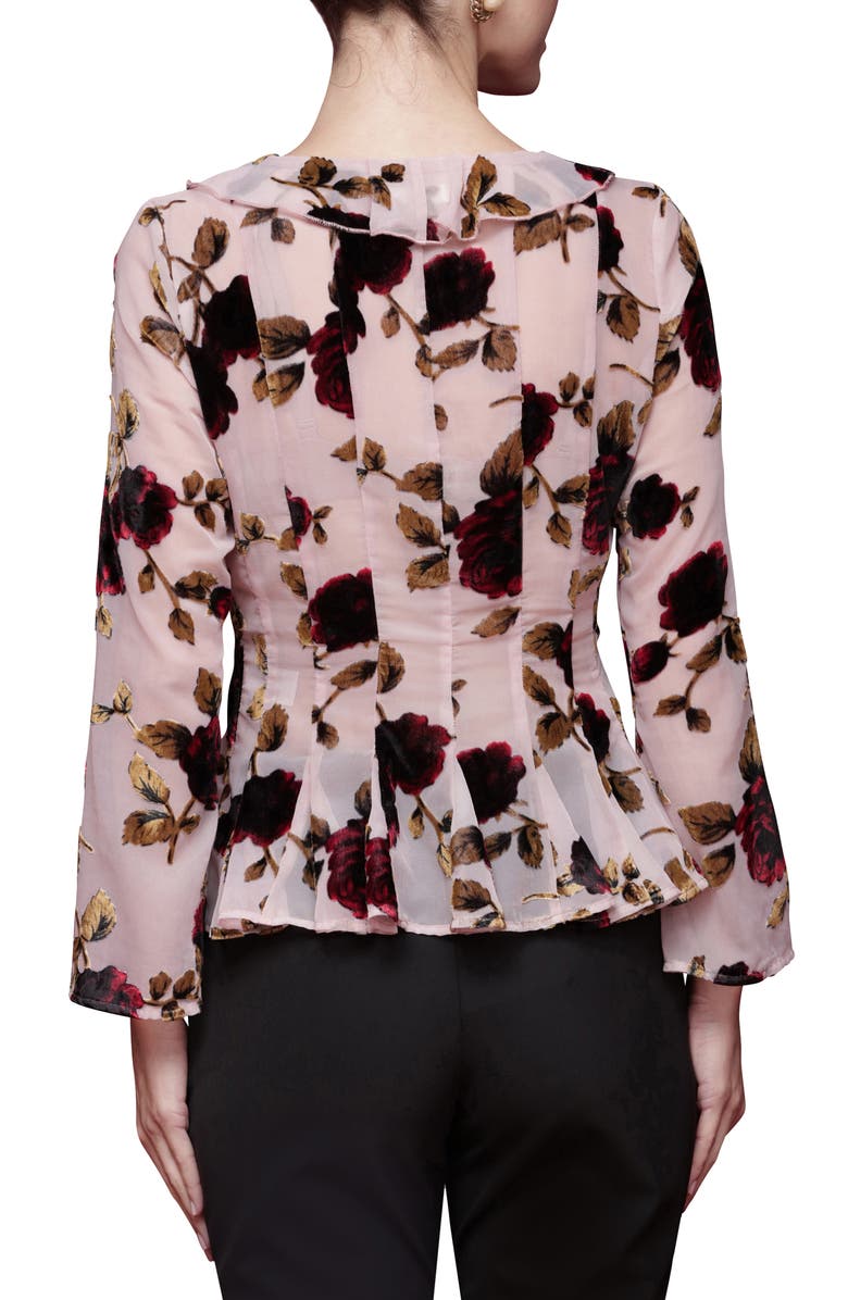 Avec Les Filles Ruffle Trim Floral Print Shirt, Alternate, color, Rose Burnout