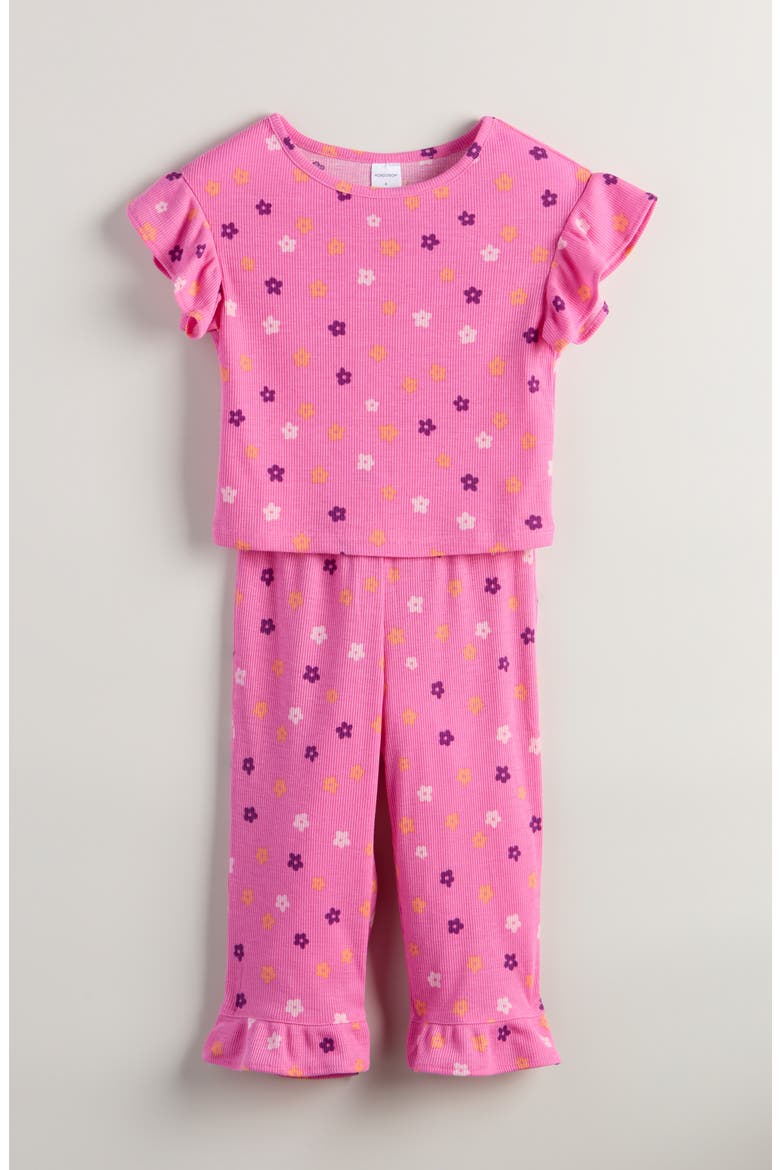Kids' Rib Knit Pajamas, Main, color, PINK- ORANGE FLOWER POP