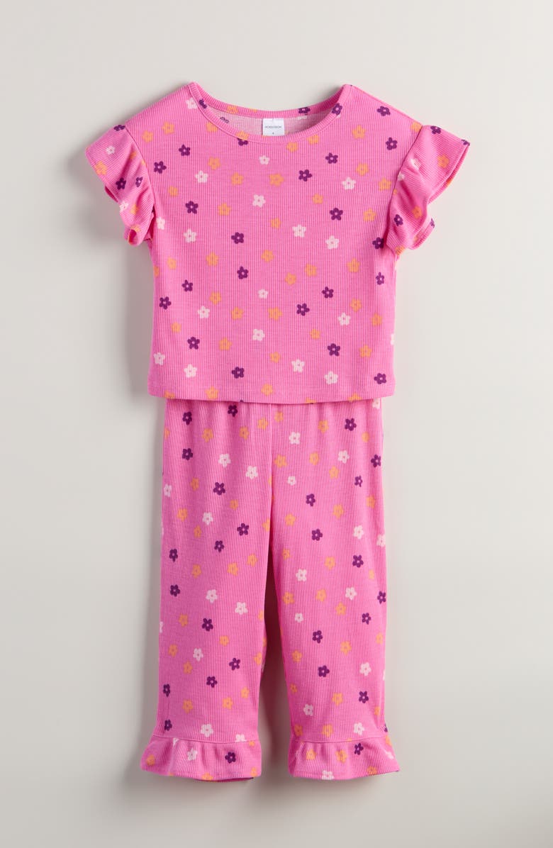 Nordstrom Kids' Rib Knit Pajamas, Main, color, Pink- Orange Flower Pop