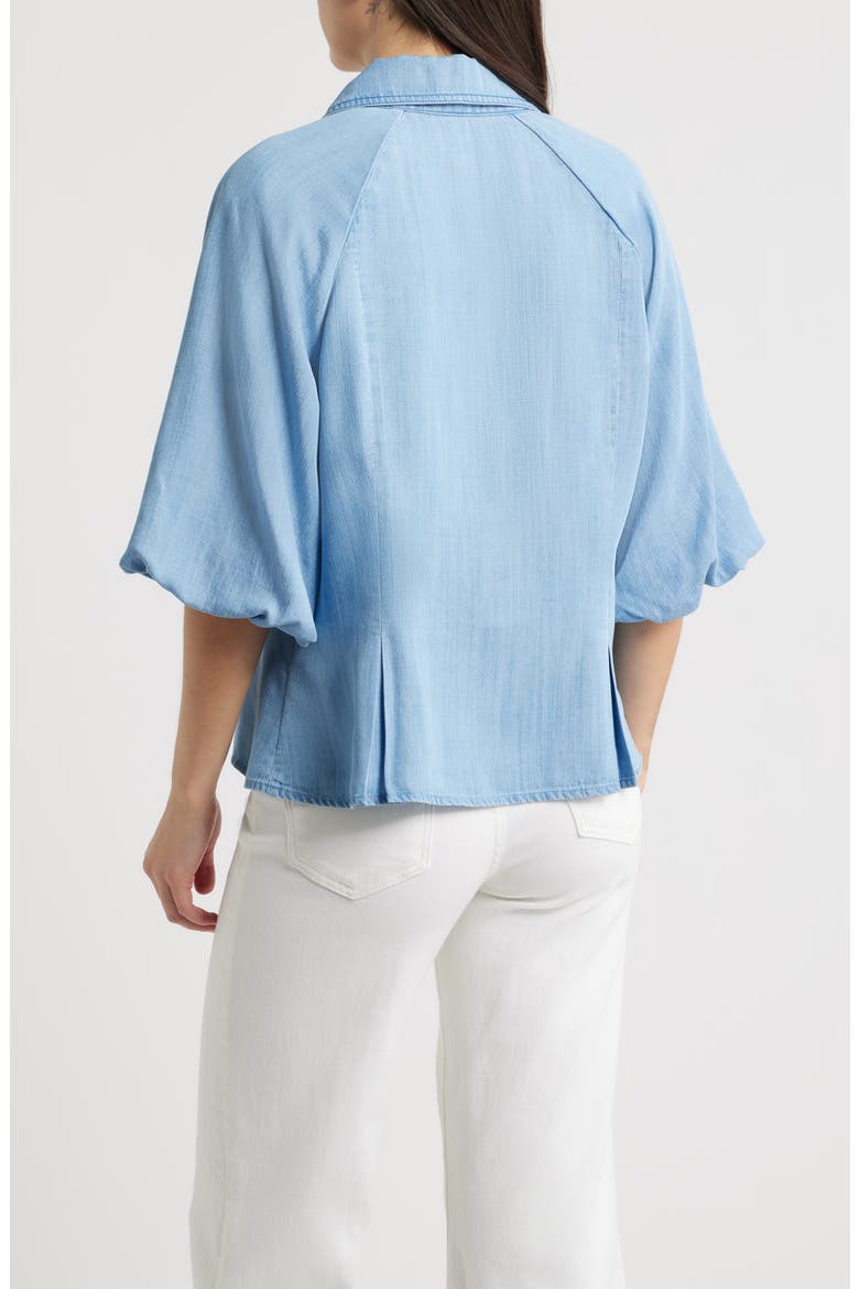 Bubble Sleeve Flare Button-Up Chambray Top, Alternate, color, LIGHT BLUE