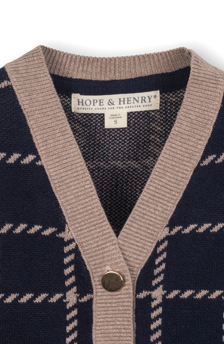 Hope & Henry Kids' Organic Long Sleeve Boyfriend Cardigan Sweater, Alternate, color, Navy And Taupe Windowpane