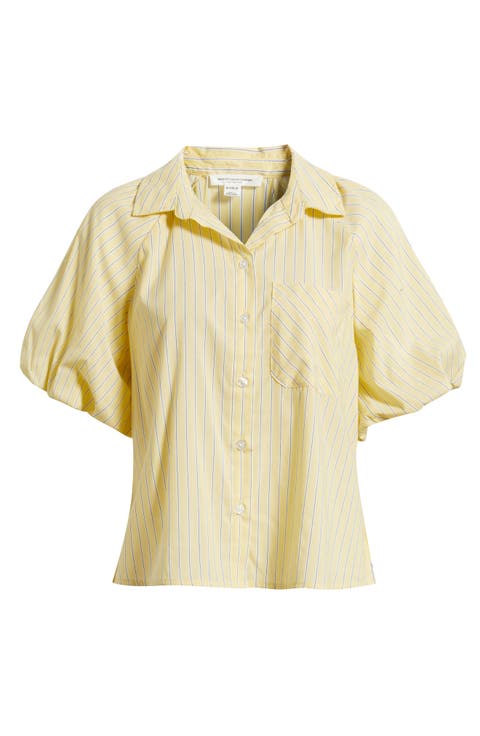 Biance Bubble Sleeve Button-Up Top