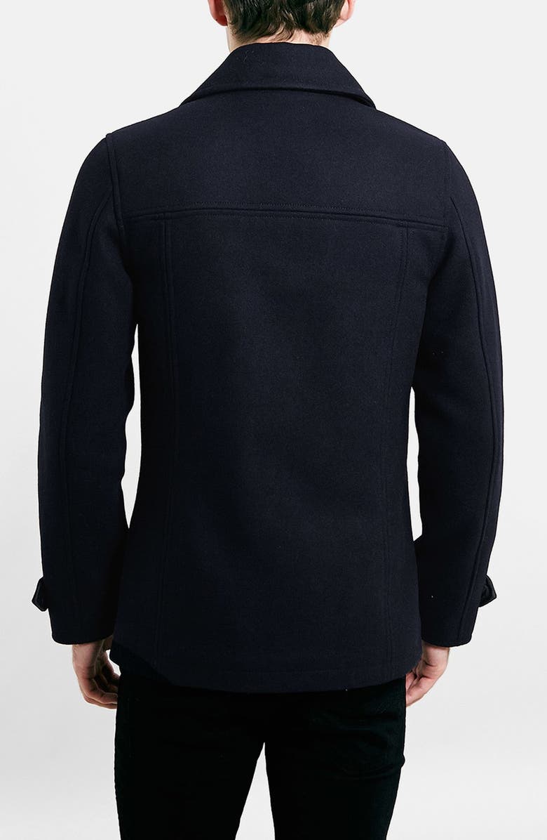Topman Wool Blend Double Breasted Peacoat, Alternate, color, 