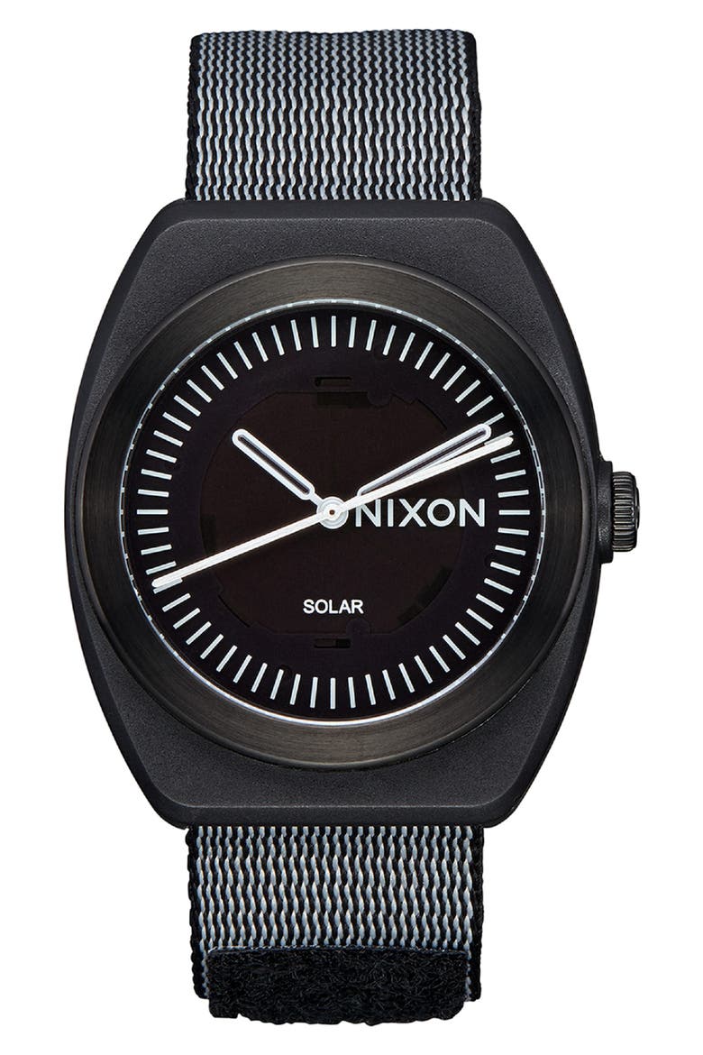 Light-Wave Solar Nylon Strap Watch, 36mm, Main, color, ALL BLACK