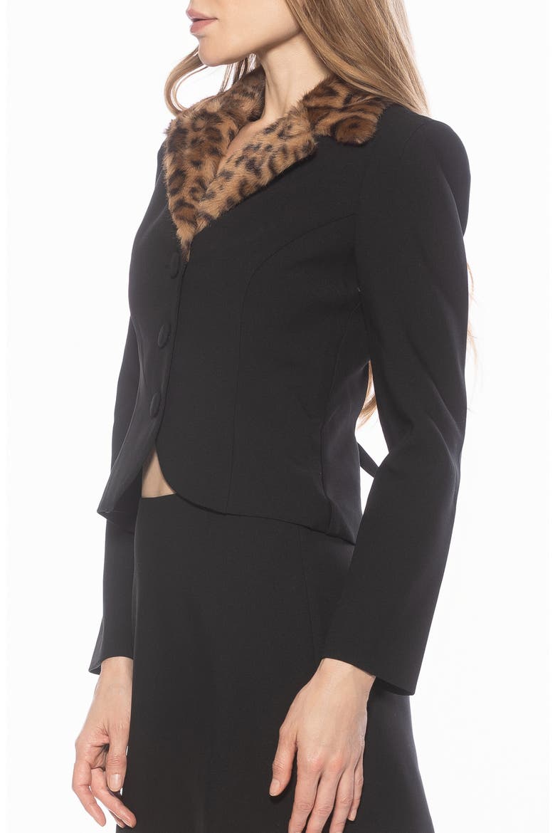 Sabrina Faux Fur Notch Collar Blazer, Alternate, color, BLACK