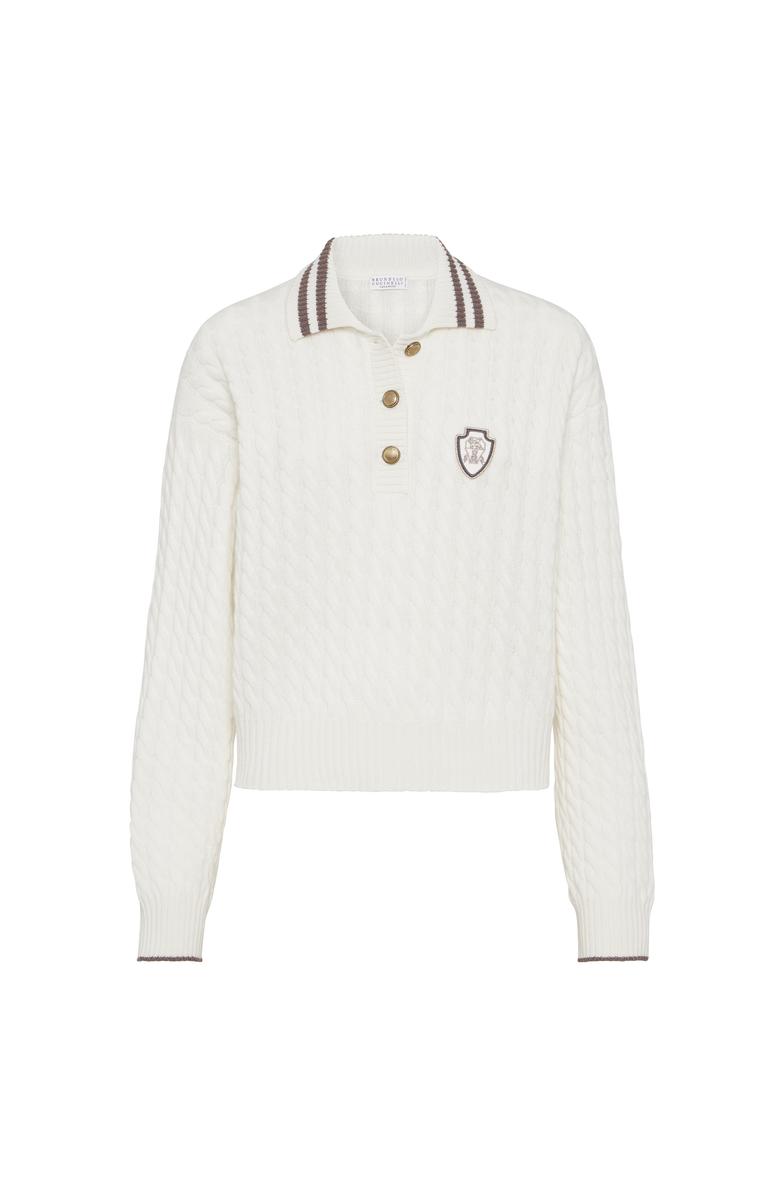 Brunello Cucinelli Cashmere knit polo shirt with logo, Main, color, Panama