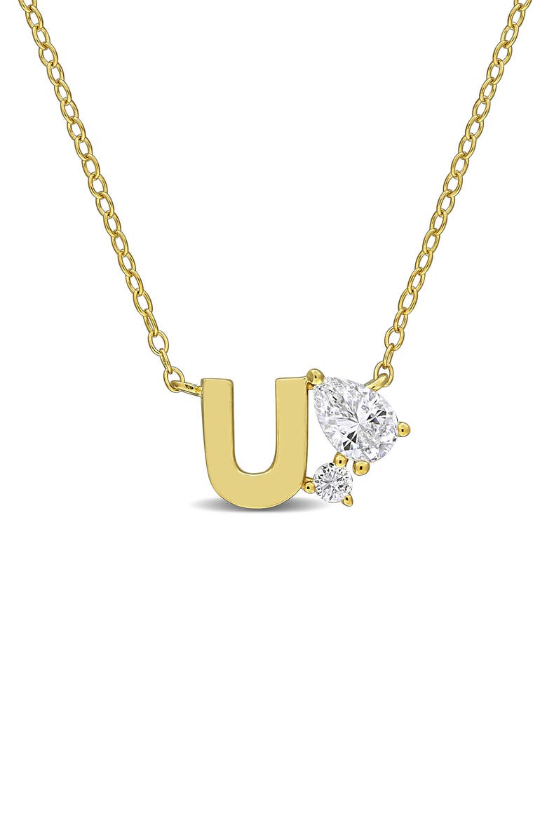 Initial Lab Created White Sapphire Pendant Necklace, Main, color, YELLOW GOLD U