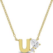 DELMAR Initial Lab Created White Sapphire Pendant Necklace