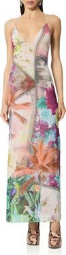 AFRM Romy Postcard Print Mesh Slipdress