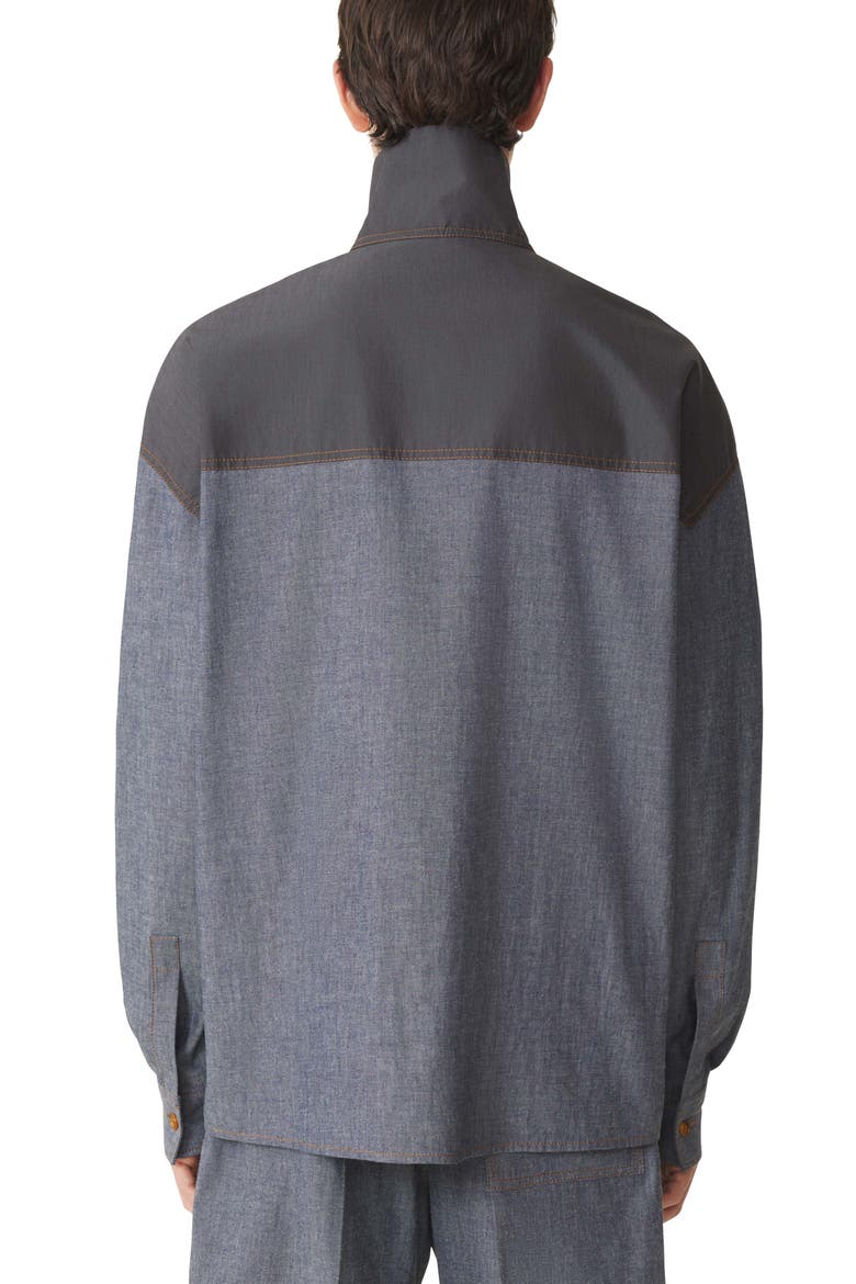 High Zip-Neck Chambray Top, Alternate, color, Navy Blue