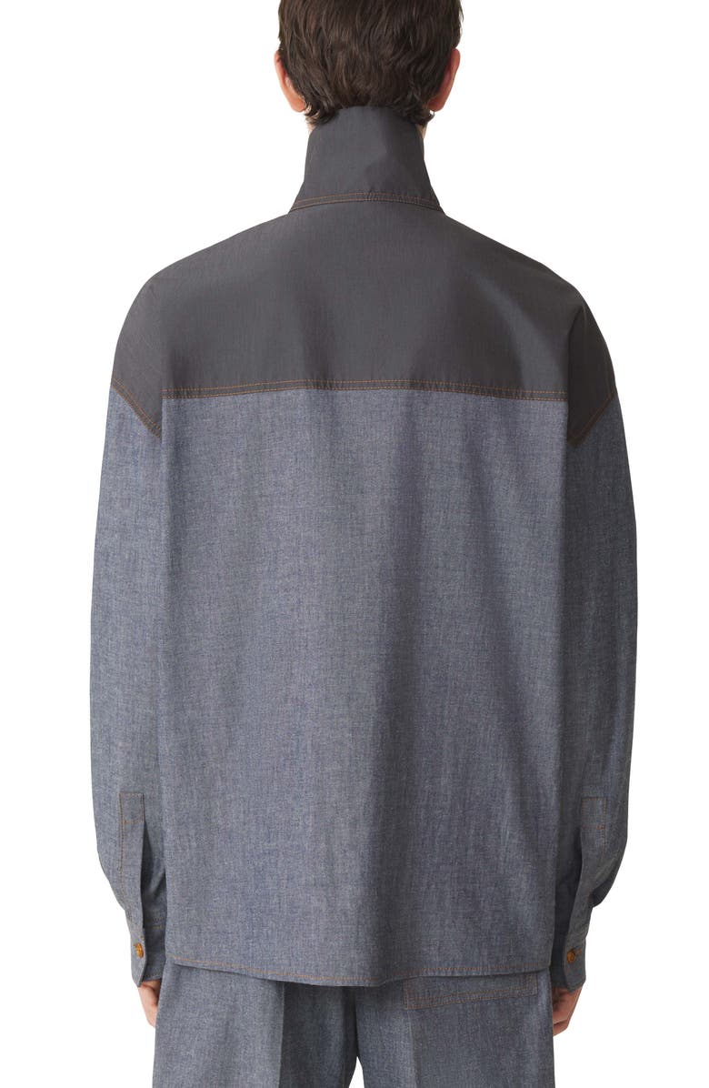 Lanvin High Zip-Neck Chambray Top, Alternate, color, Navy Blue