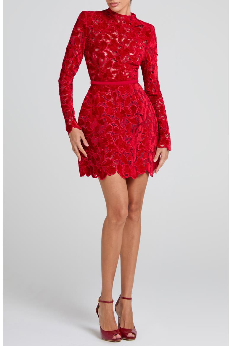 Lydia Lace Long Sleeve Minidress, Main, color, RED