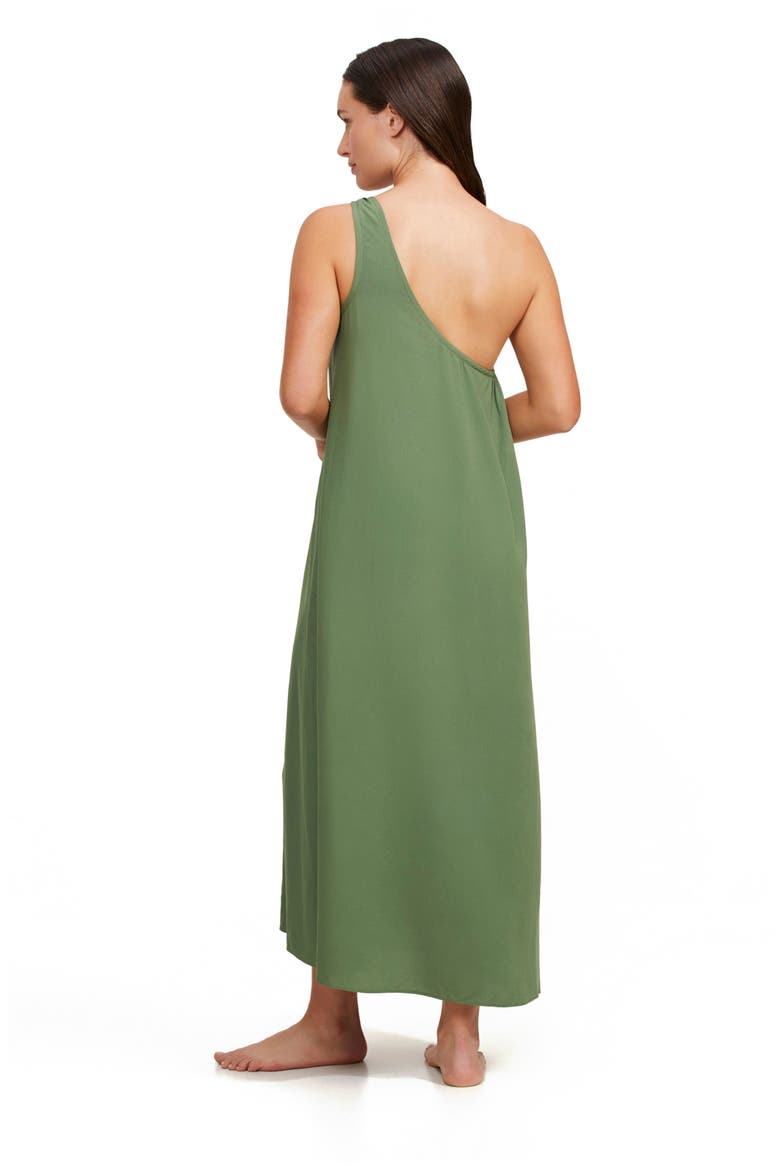 One Shoulder Sarong Style Maxi Dress Coverup, Alternate, color, Olive