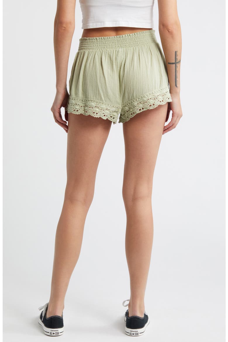 Smocked Waist Lace Hem Cotton Shorts, Alternate, color, LIGHT GREEN