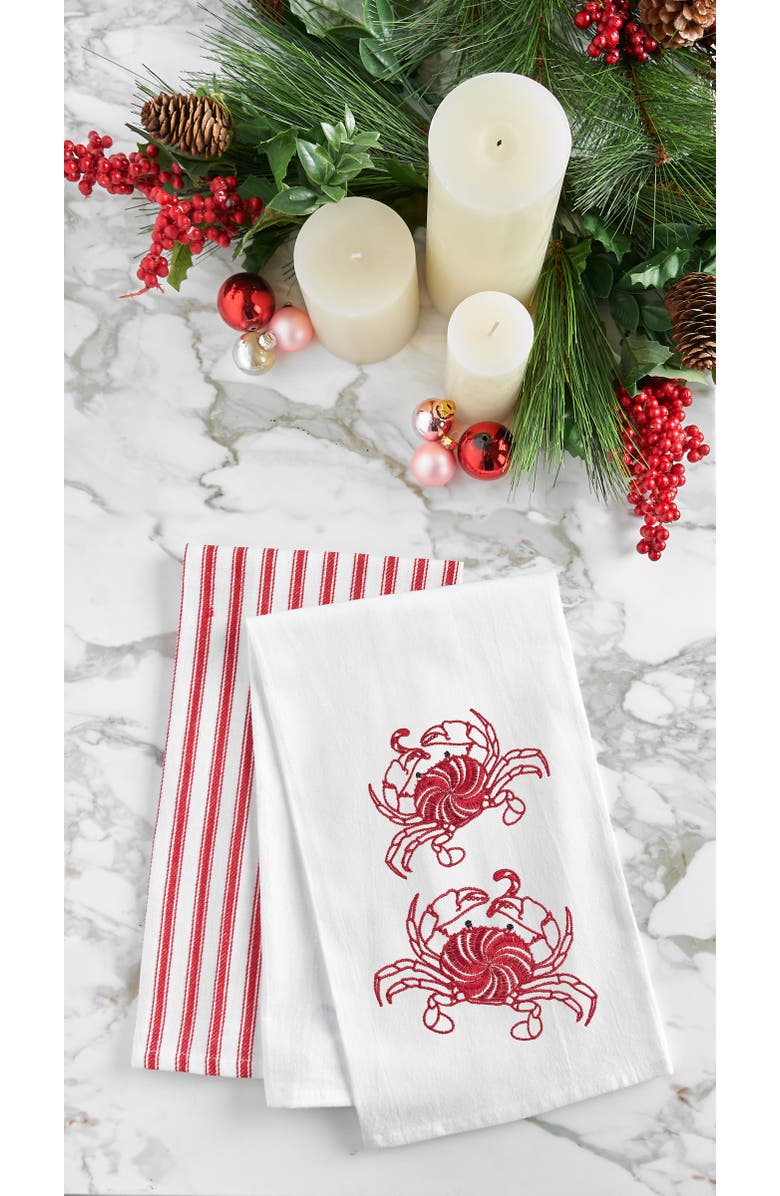 C&F Home Peppermint Crabs Christmas Embroidered 100% Cotton Flour Sack Dishtowel, Alternate, color, Red