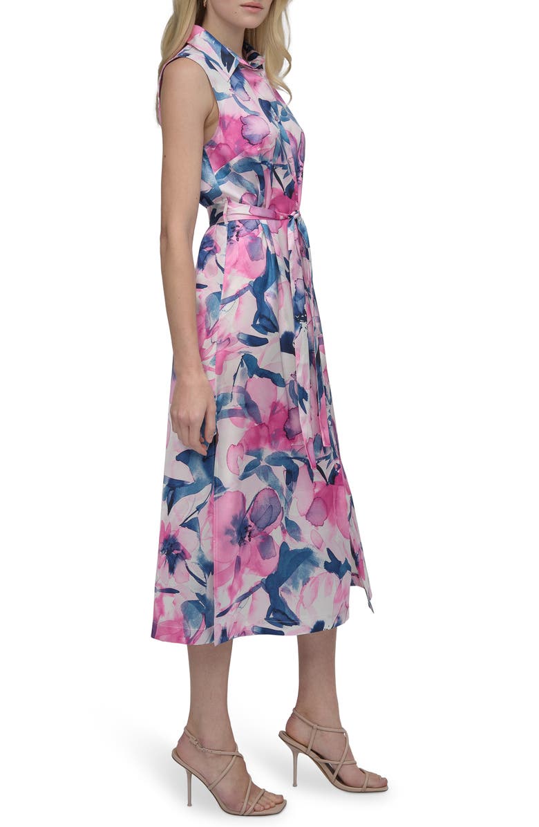 DKNY Floral Sleeveless Shirtdress, Alternate, color, Navy/ Pink