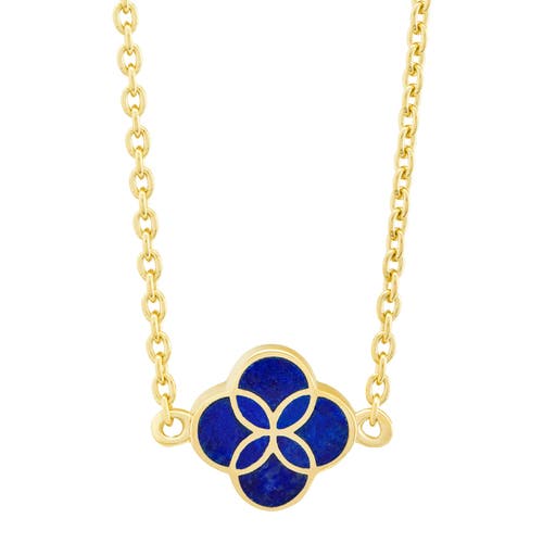 Jan Leslie Sterling With 18k Gold Overlay And Gemstones Single Petal Station Necklace In Blue