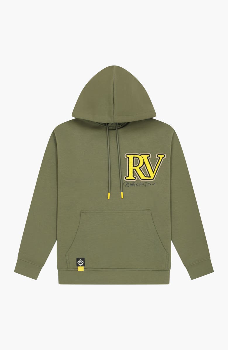 Roberto Vino Big Writing Premium Blend Hoodie, Alternate, color, Olive Green