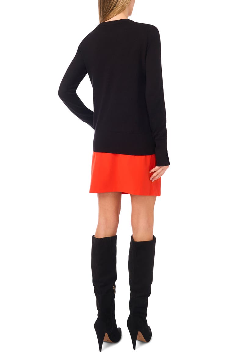 Button Cuff Crewneck Sweater, Alternate, color, RICH BLACK