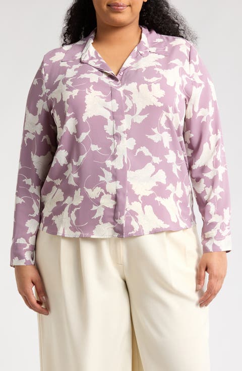 Long Sleeve Crepe Button-Up Shirt (Plus)