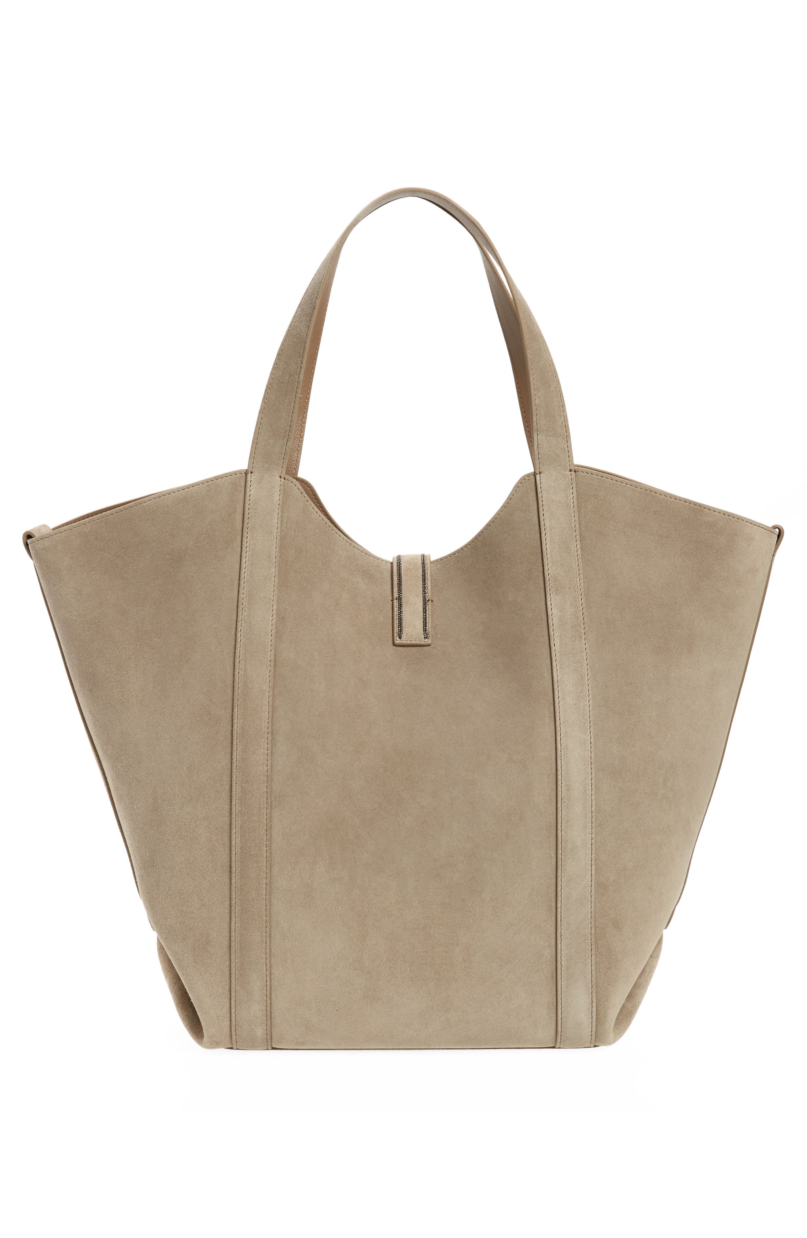 Brunello Cucinelli Monili Trim Suede Tote, Alternate, color, 