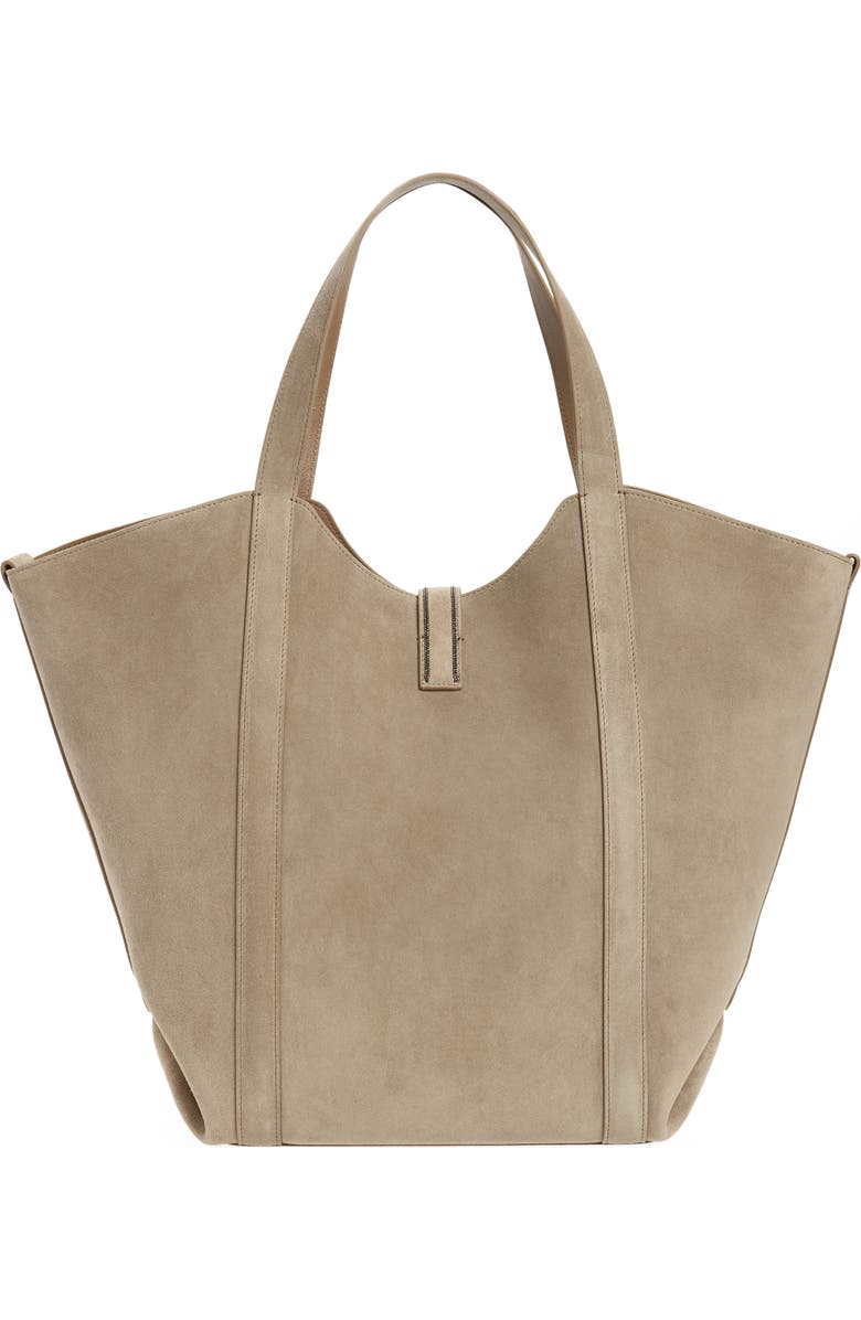 Brunello Cucinelli Monili Trim Suede Tote, Alternate, color,