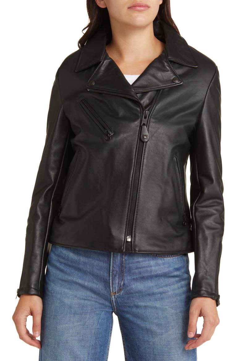 Clean Perfecto Asymmetric Leather Moto Jacket, Alternate, color, BLACK