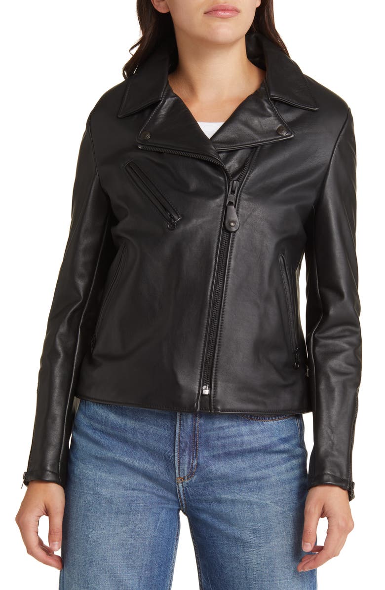 Schott NYC Clean Perfecto Asymmetric Leather Moto Jacket, Alternate, color, Black